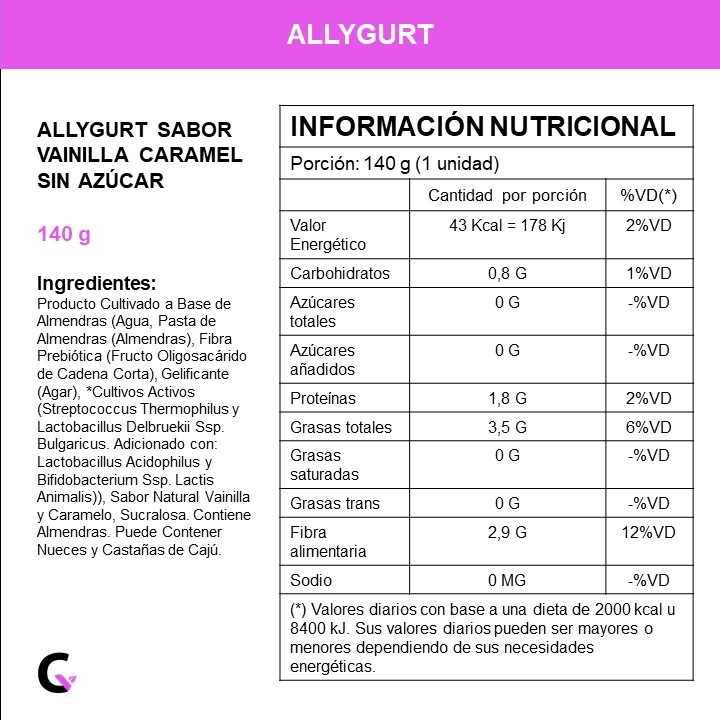 ALLYGURT - VAINILLA CARAMEL s/azucar (de almendras) - Quimya