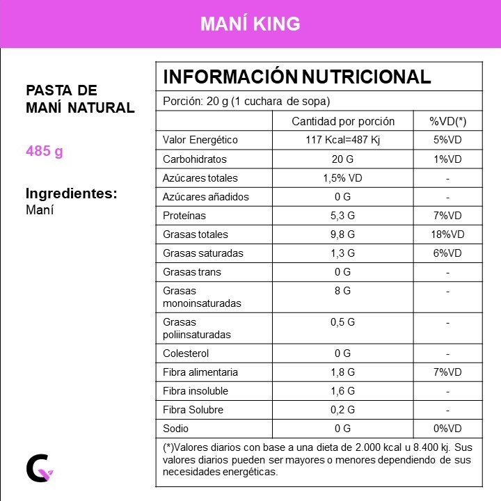 Pasta de mani natural x485g - Mani King